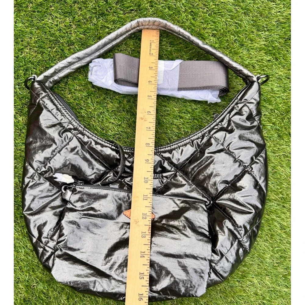 MZ WALLACE Madison Shoulder Bag Quilted Nylon Bag ~NWOT~ Gray Metallic